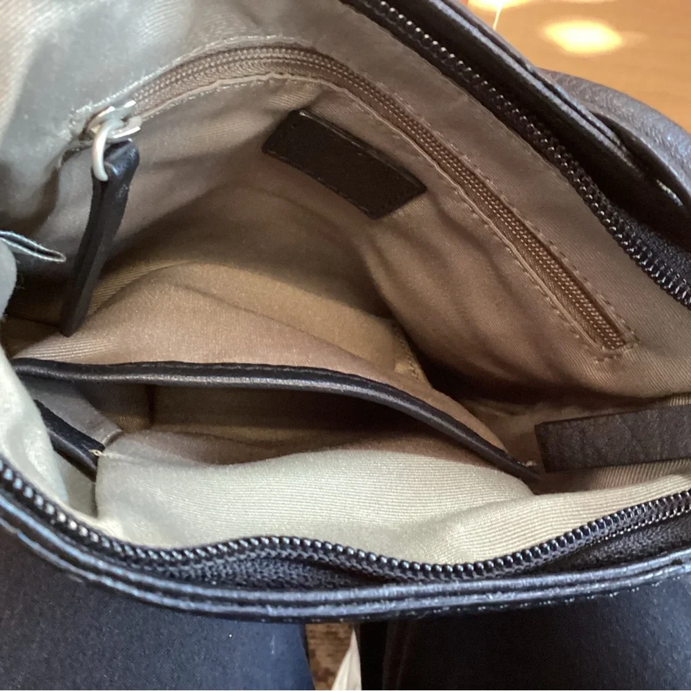 J Jill Black Leather Crossbody with real stone enclosure. JS4